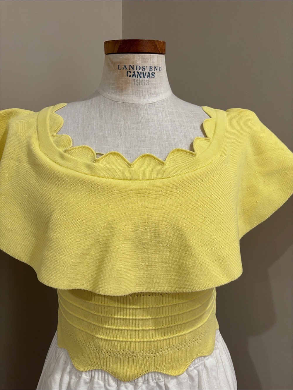 Ladies Endless Rose Yellow Off-the-Shoulder Ruffle Knit Sweater Medium